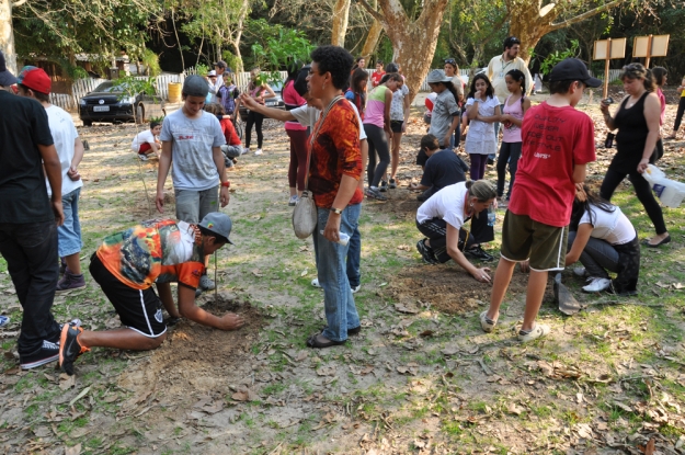 Durante o plantio os estudantes organizam-se em diferentes tarefas - 24 de Agosto de 2012