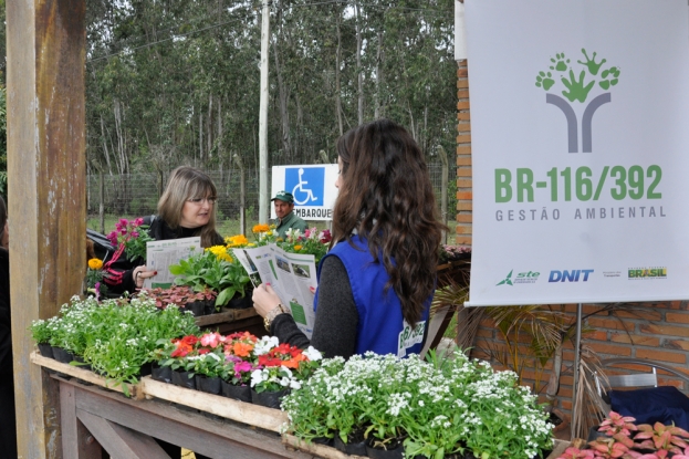 As equipes das Gestões Ambientais (STE S.A.) das obras de duplicação das BRs 116/RS (Guaíba a Pelotas) e 392/RS (Pelotas a Rio Grande) distribuíram flores e materiais informativos.